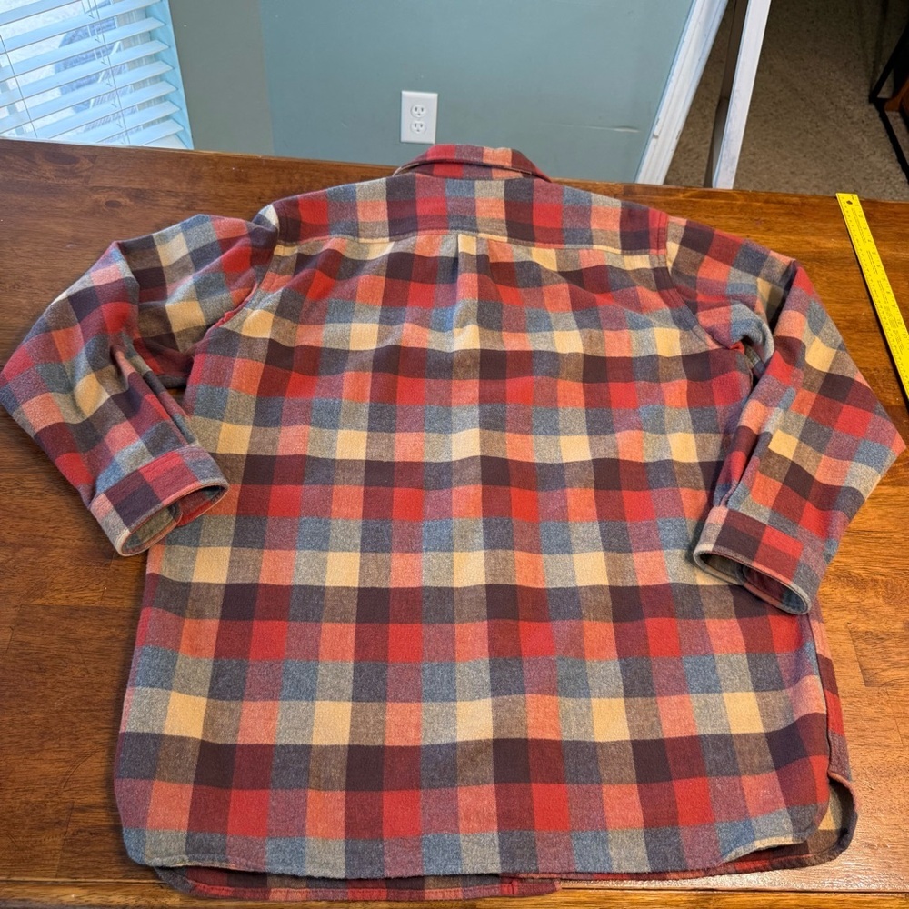 L.L. Bean Men’s Chamois shirt Traditional Fit Flannel Red orange Gray XL tall - Picture 6 of 7